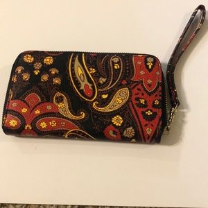 Red, black, and yellow patterned wallet